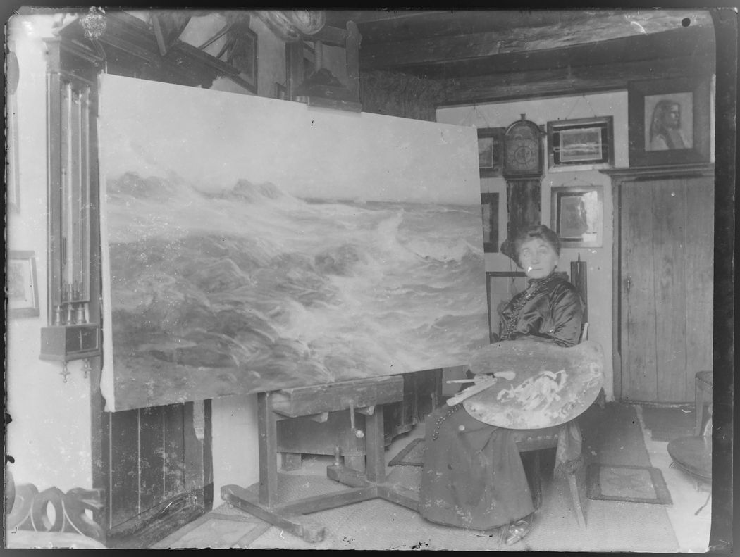 Betzy Akersloot-Berg at work on a painting Betzy Akersloot-Berg at work on a painting