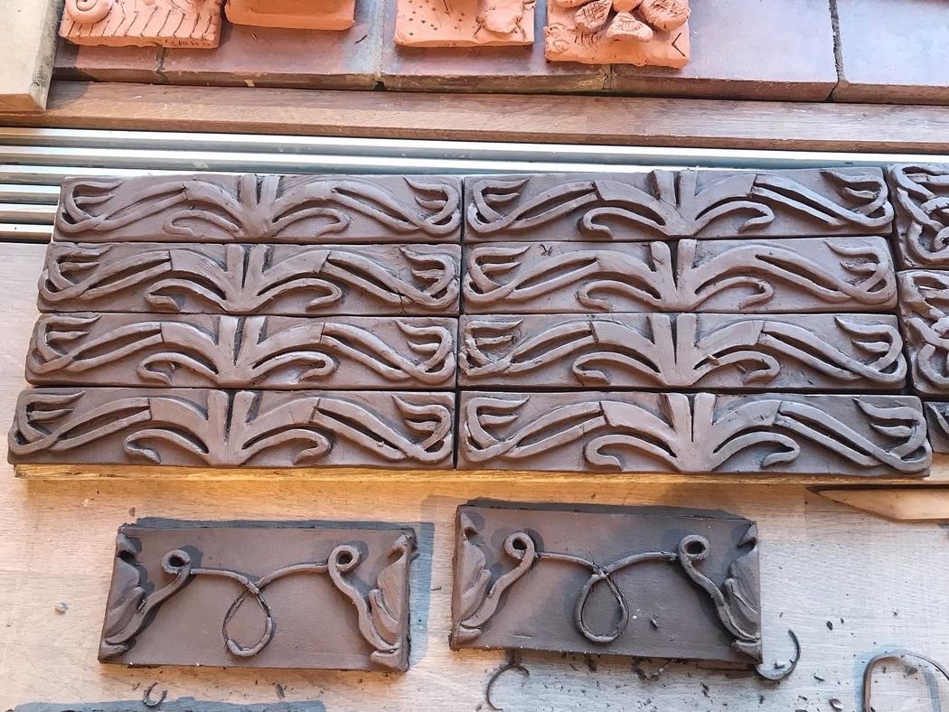 Clay tiles with an ornate design